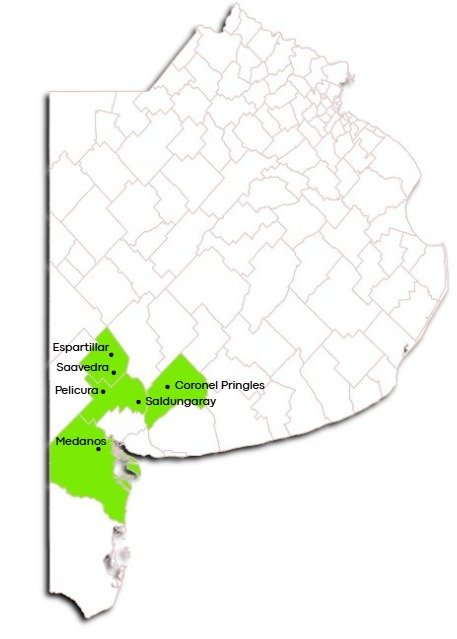 Mapa de la región Sur de Buenos Aires